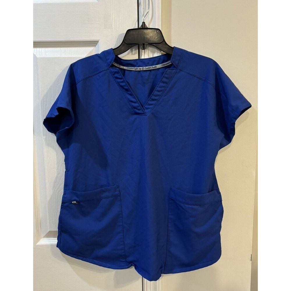 ClimateRight By Cuddl Duds Scrub Top Women's Sz S Blue Pockets